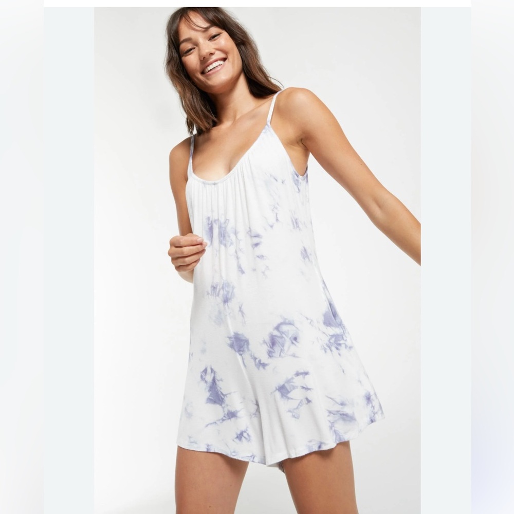Z Supply Blue and White Tie Dye Romper with Pockets Size Medium